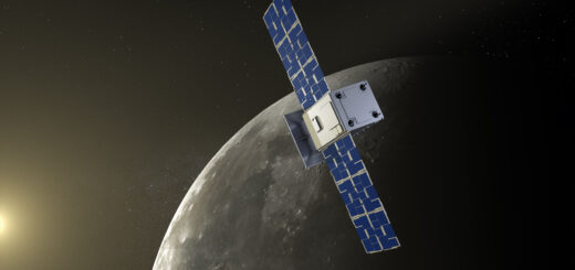 Rendering della sonda CAPSTONE in orbita lunare. Credits: NASA